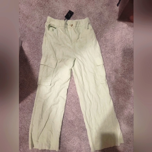 Mint Green Linen Pants - Picture 1 of 3